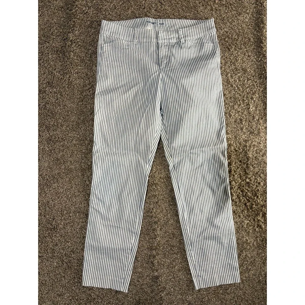 Old Navy Pixie Pants Blue White Vertical Stripe Chino Ankle Dress Pants